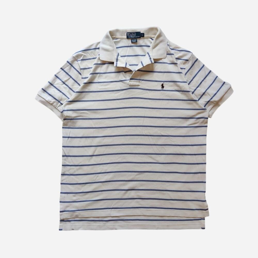 Vintage Polo Ralph Lauren offwhite/cream and blue striped polo shirt